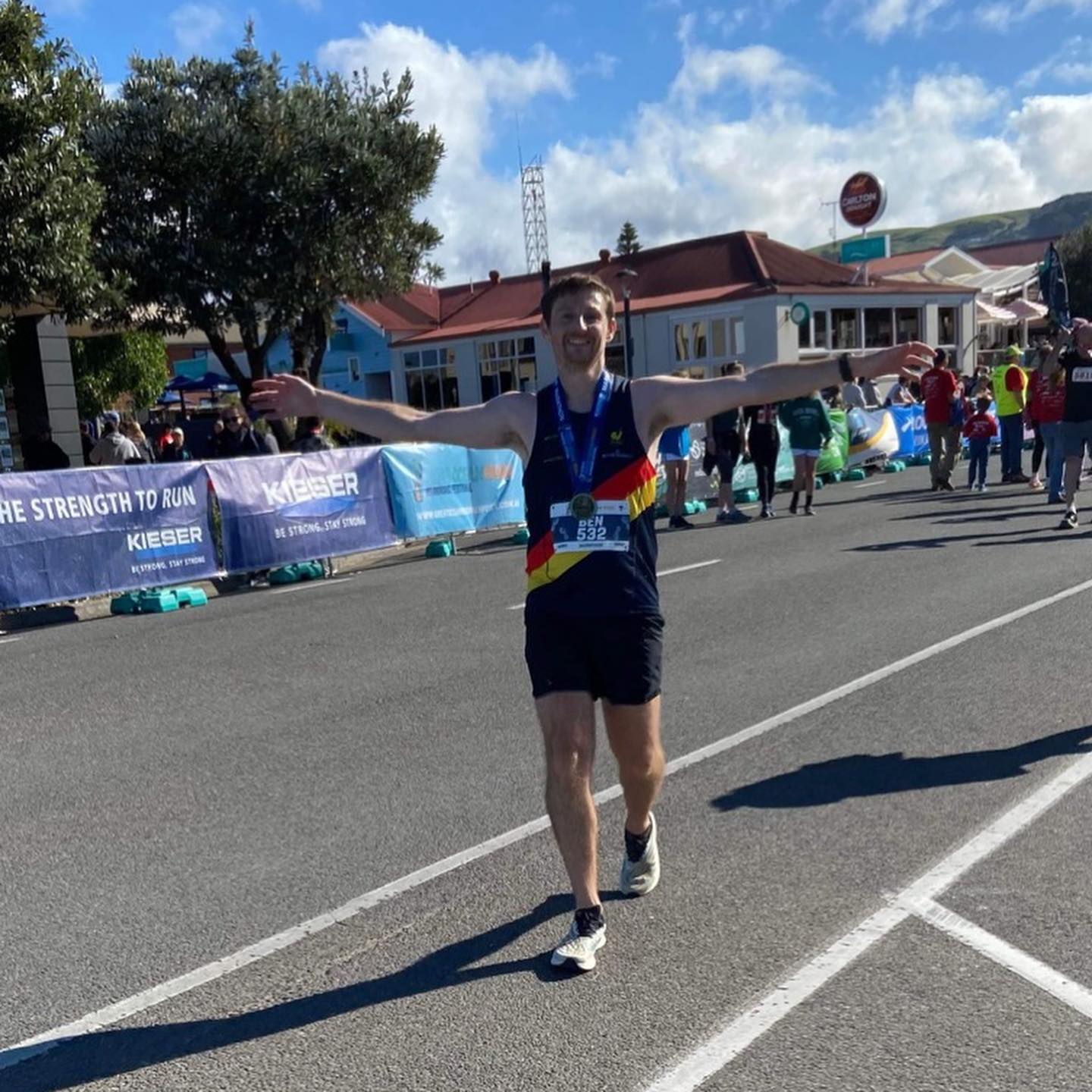 Finishing the Great Ocean Road Marathon