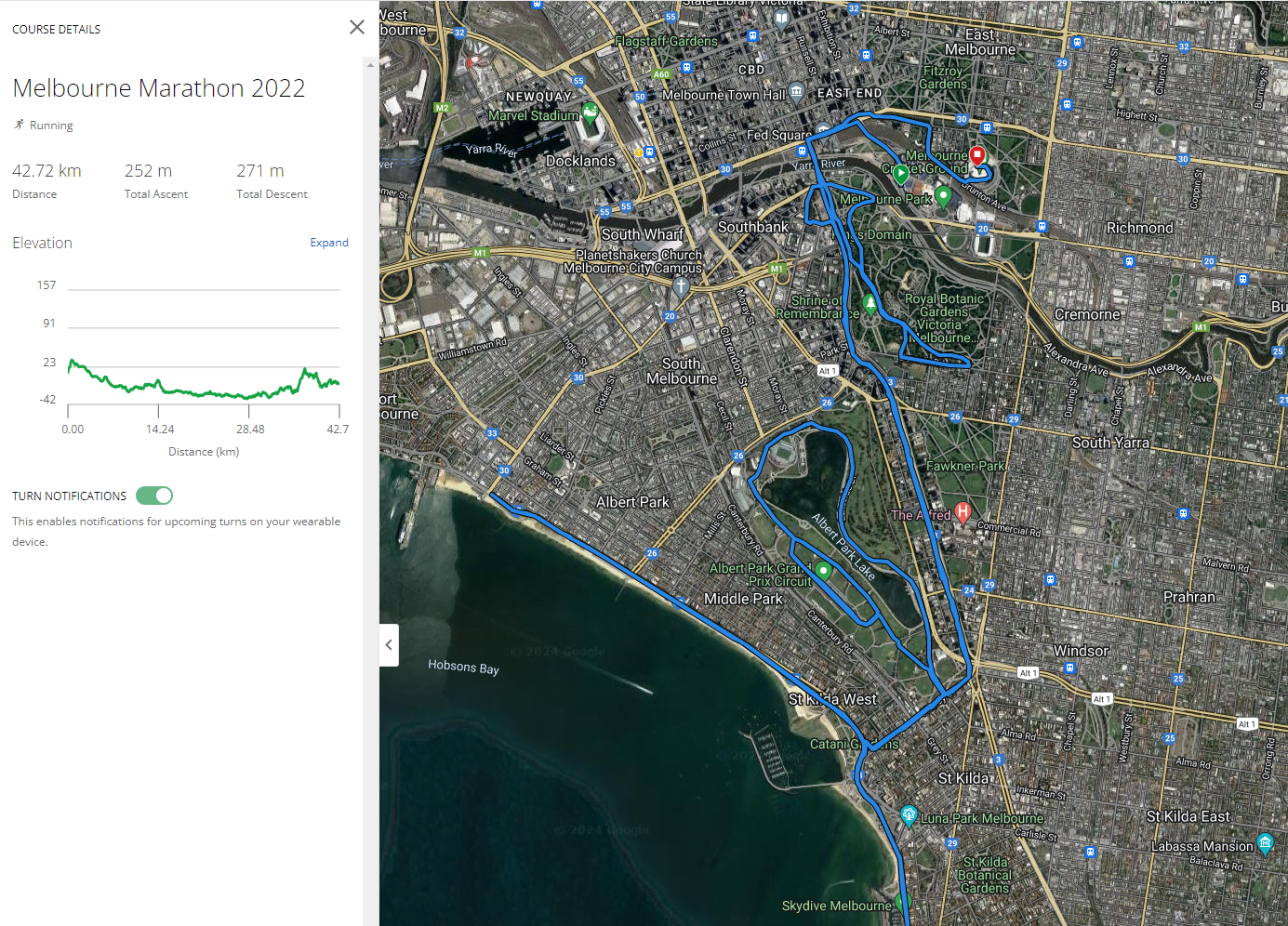 Melbourne Marathon course Garmin Connect